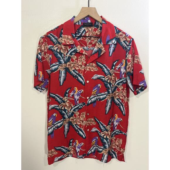 90s Retro Vacation Camp Shirt L Resort Tropical Preppy Beach Parrot Palm Art - Picture 1 of 12